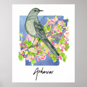 Affiche Arkansas État Naturel Moqueur Fleurs de Pommier