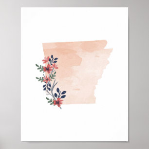 Affiche Arkansas Floral Aquarelle Etat