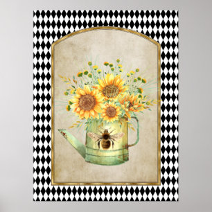 Affiche Arlequin vintage Jardin Tournesols