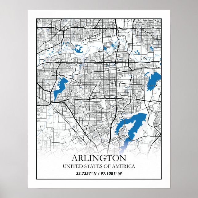 Affiche Arlington Texas USA City Plan de la ville (Devant)