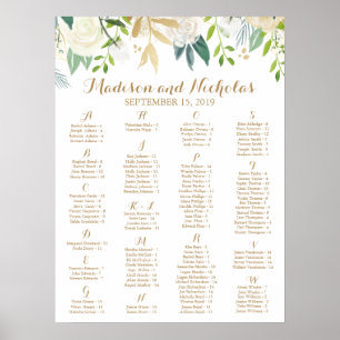 Affiche Armature Alphabétique de Fleur Or et Blanc