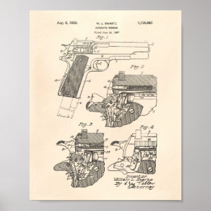 Affiche Arme à feu automatique 1939 Brevet Art Vieux Poivr