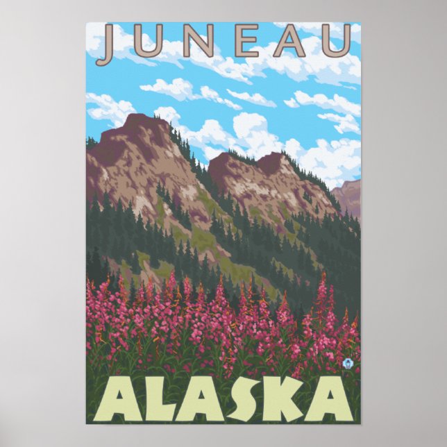 Affiche Armes à feu et montagnes - Juneau, Alaska (Devant)