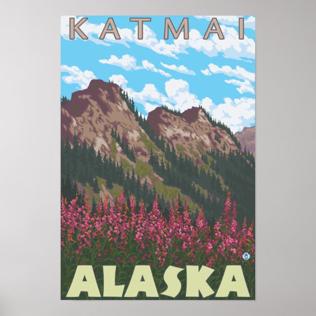 Affiche Armes à feu et montagnes - Katmai, Alaska (Devant)