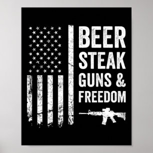 Affiche Armes À Vapeur De Bière Et Liberté - Usa Bbq Ameri