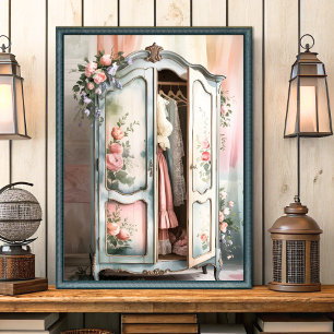 Affiche Armoire vintage et chic décorée de murs fleuris
