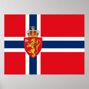 Affiche Armoiries de la Norvège sur le drapeau norvégien, 