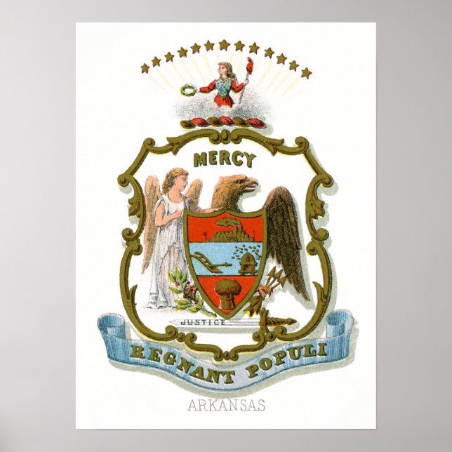 Affiche Armoiries de l'État vintage de l'Arkansas (Devant)