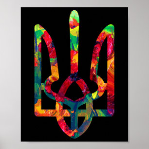 Affiche Armoiries De L'Ukraine En Couleurs Nationales Ukra