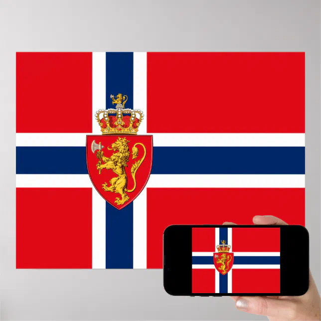 Affiche Armoiries de Norvège sur le drapeau de la Norvège, Zazzle.fr