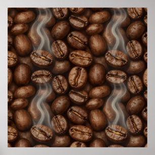 Affiche Arôme de vapeur de grains de café fraîchement torr