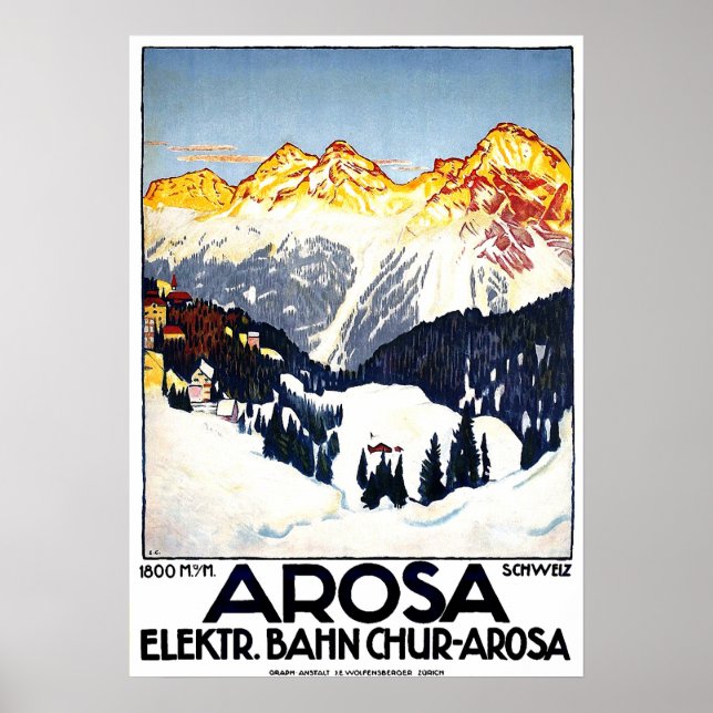 Affiche Arosa, station de montagnes, Suisse, vintage (Devant)