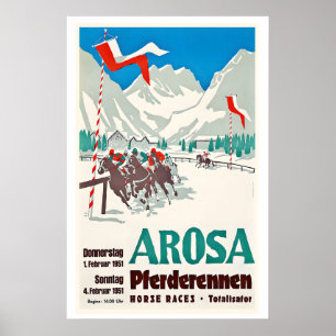 Affiche Arosa Suisse Courses de Chevaux Totalisator Vintag