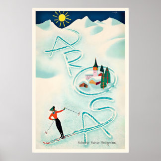 Affiche Arosa Switzerland Schweiz Suisse Vintage Ski