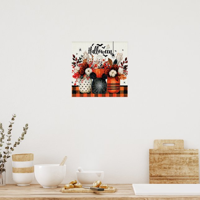 Affiche Arrangement d'Halloween avec citrouilles (Cuisine)