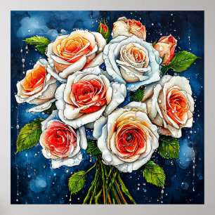 Affiche 🌼 Arrangement Floral de Roses Blanches Élégant In
