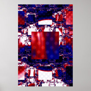 Affiche Arrêt Art fractal rouge et bleu