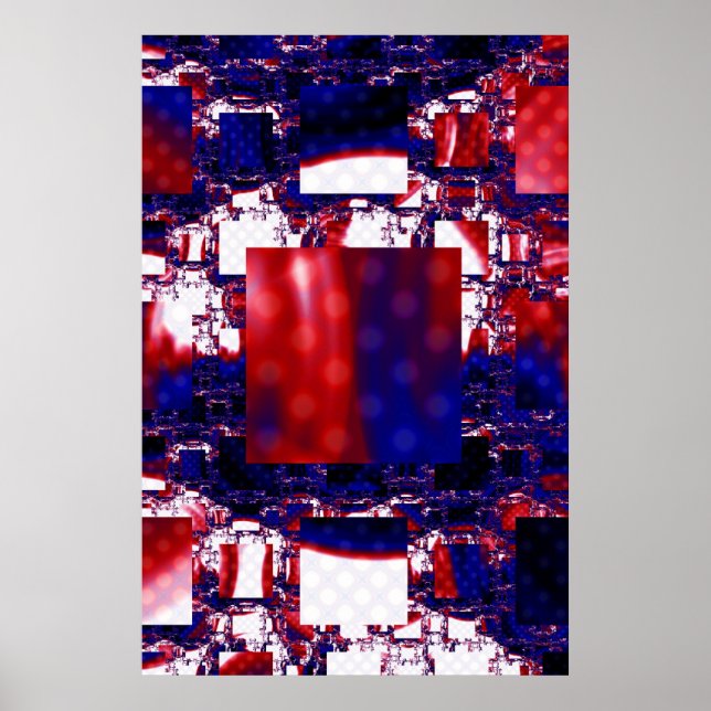 Affiche Arrêt | Art fractal rouge et bleu (Devant)