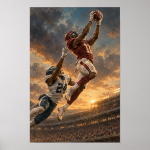 Affiche Arrêt de football américain en plein saut – Stade