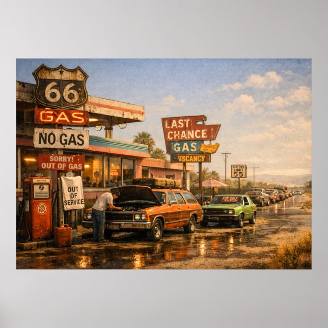 Affiche Arrêt de gaz dernier chance Route 66 (Devant)