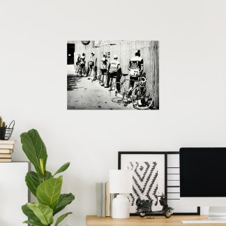 Affiche Arrêt pipi des cyclistes du Tour de France vintage