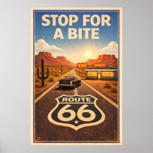 Affiche Arrêt sur la route 66 pour une bouchée Litho