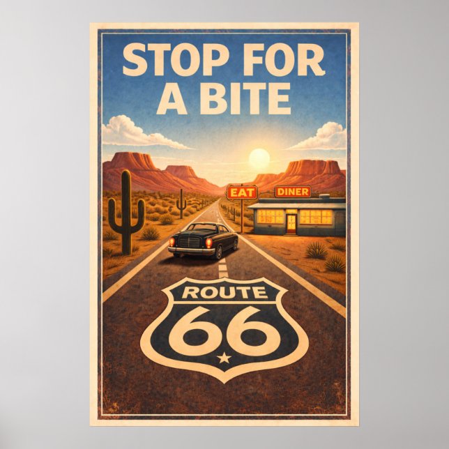 Affiche Arrêt sur la route 66 pour une bouchée Litho (Devant)
