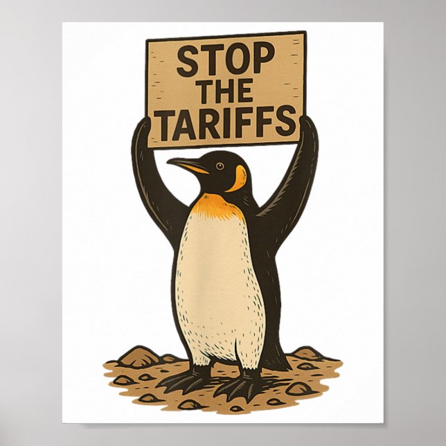 Affiche Arrêter Les Tarifs Drôle Pingouin Anti Tarifs (Devant)