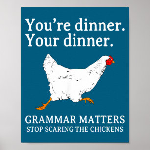 Affiche Arrêtez d'Ing les poulets Grammaire anglaise drôle