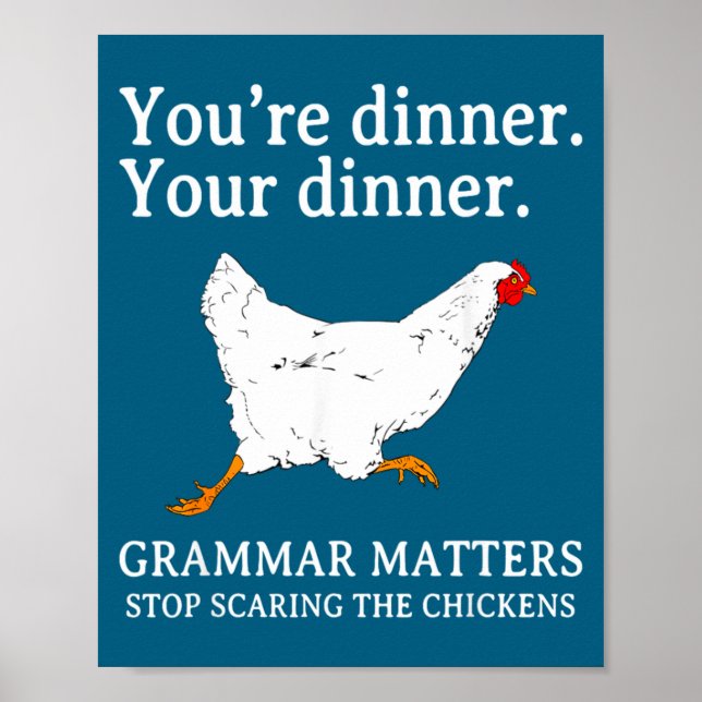 Affiche Arrêtez d'Ing les poulets Grammaire anglaise drôle (Devant)
