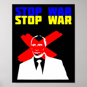Affiche Arrêtez la guerre Anti Poutine Visage Drapeau ukra