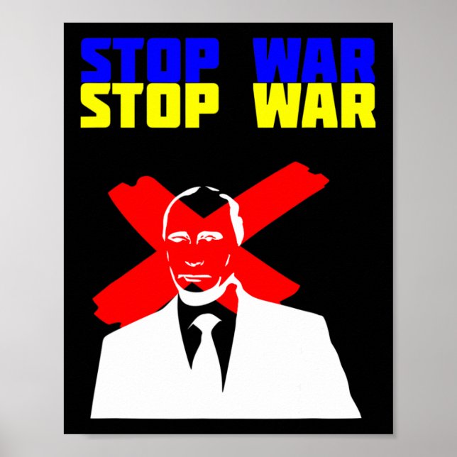 Affiche Arrêtez la guerre Anti Poutine Visage Drapeau ukra (Devant)