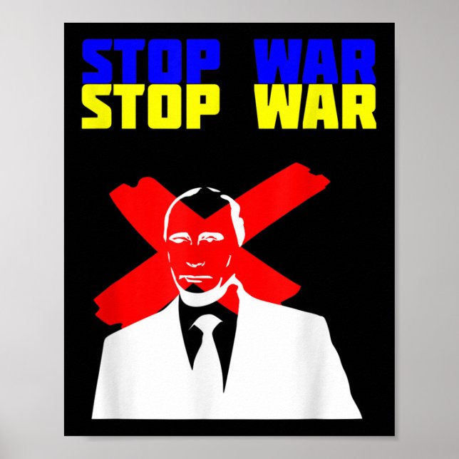 Affiche Arrêtez la guerre contre Poutine face au drapeau u (Devant)