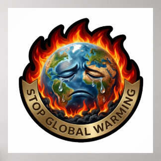 Affiche Arrêtez le réchauffement climatique Terre qui pleu