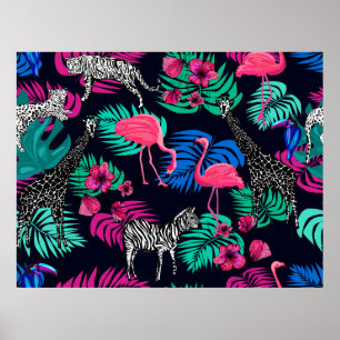 Affiche arrière - plan africain de couleur, girafe, léopar