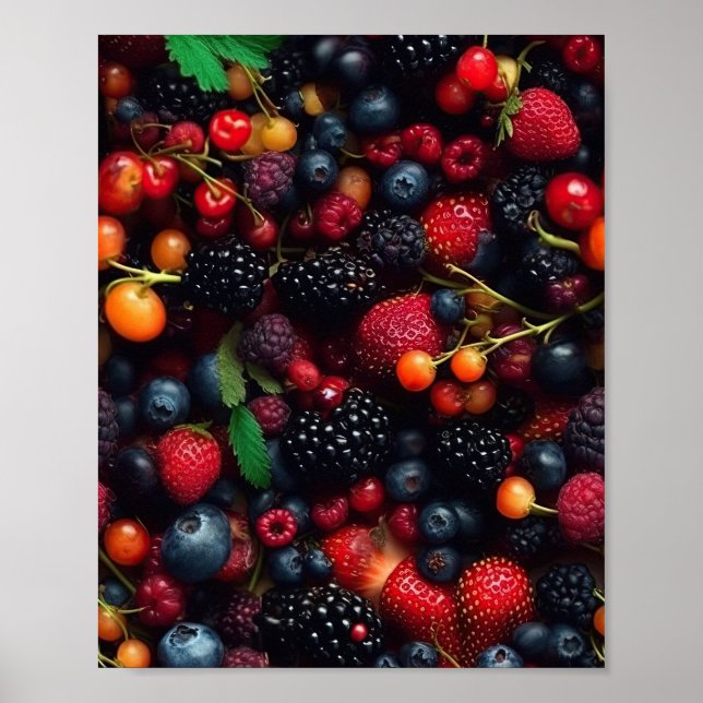Affiche Arrière - plan avec divers fruits de forêt (Devant)
