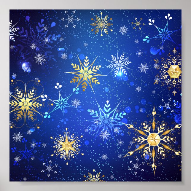 Affiche Arrière - plan Bleu XMAS avec des flocons de neige (Devant)