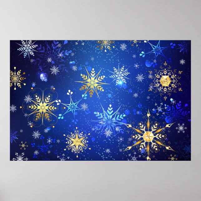 Affiche Arrière - plan Bleu XMAS avec des flocons de neige (Devant)