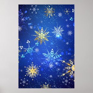 Affiche Arrière - plan Bleu XMAS avec des flocons de neige