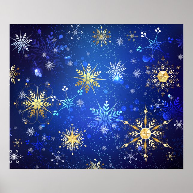 Affiche Arrière - plan Bleu XMAS avec des flocons de neige (Devant)