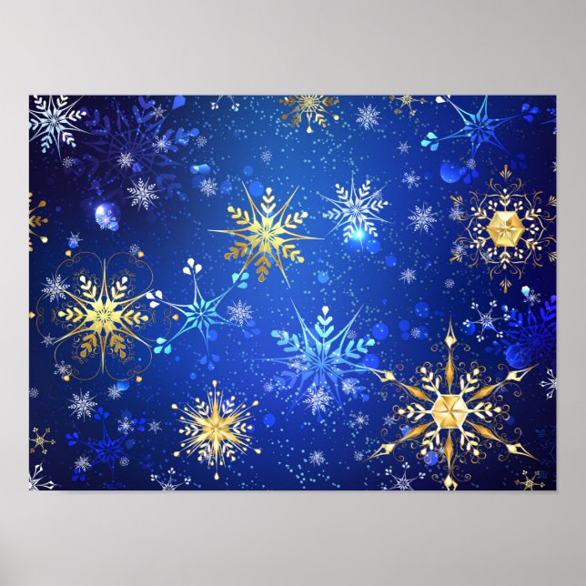 Affiche Arrière - plan Bleu XMAS avec des flocons de neige (Devant)
