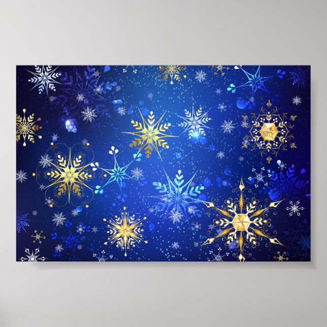 Affiche Arrière - plan Bleu XMAS avec des flocons de neige (Devant)