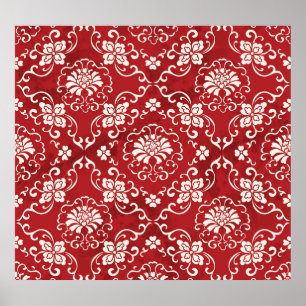 Affiche Arrière - plan chinois en spirale rouge fleur.