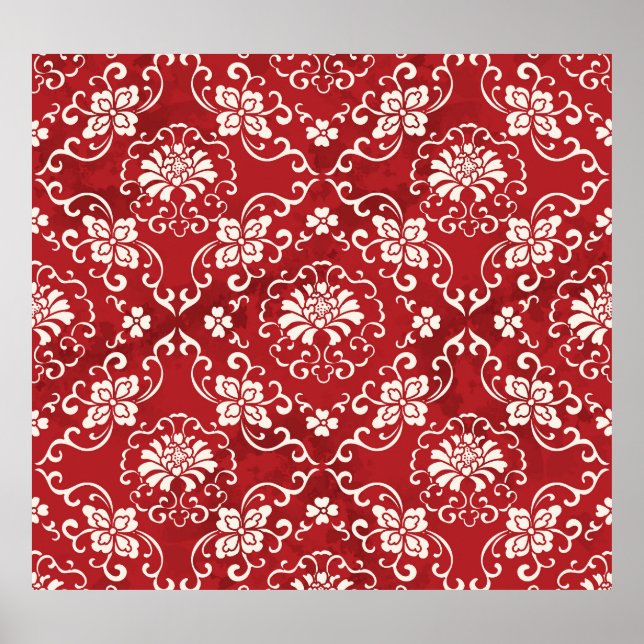 Affiche Arrière - plan chinois en spirale rouge fleur. (Devant)