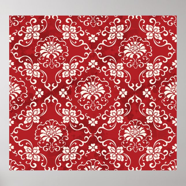 Affiche Arrière - plan chinois en spirale rouge fleur. (Devant)