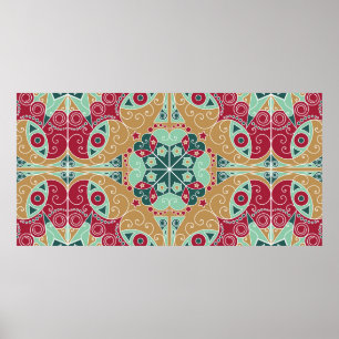 Affiche Arrière - plan coloré à motifs ethniques. Arabesqu