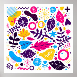 Affiche Arrière - plan coloré avec élément floral dessiné