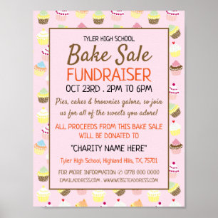 Affiche Arrière - plan Cupcake, Charity Bake Sale Event Ad