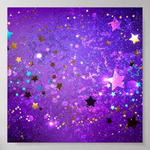Affiche Arrière - plan de feuille violet avec étoiles