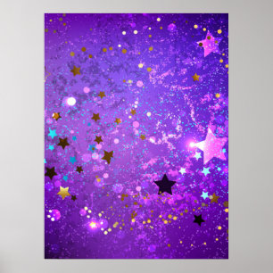 Affiche Arrière - plan de feuille violet avec étoiles